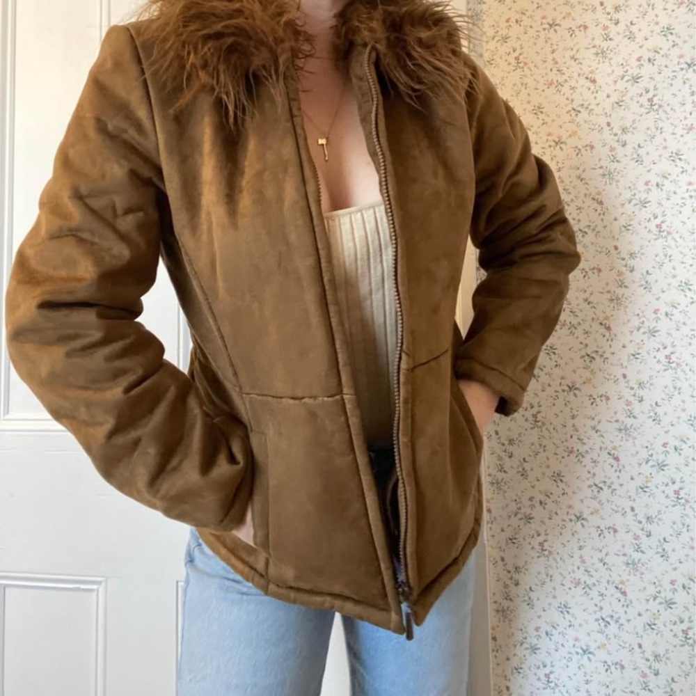 Express Brown Faux Fur Collar Jacket
